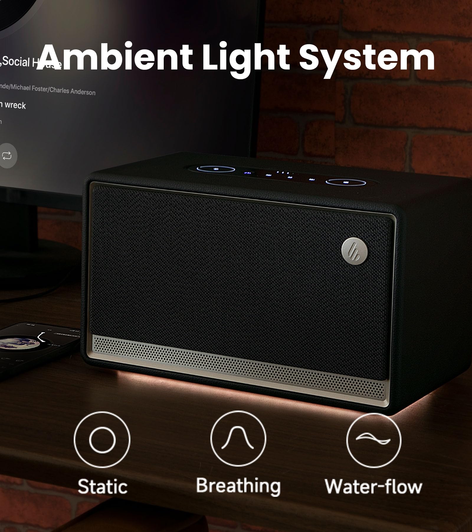 Edifier ES300 Tabletop Wireless Speaker, Hi-Res Audio Bluetooth 5.3 & 12H Long Playtime, Crystal Clear Sound Multiple Connectivity for Home Office Outdoor Desktop - Black - Image 9