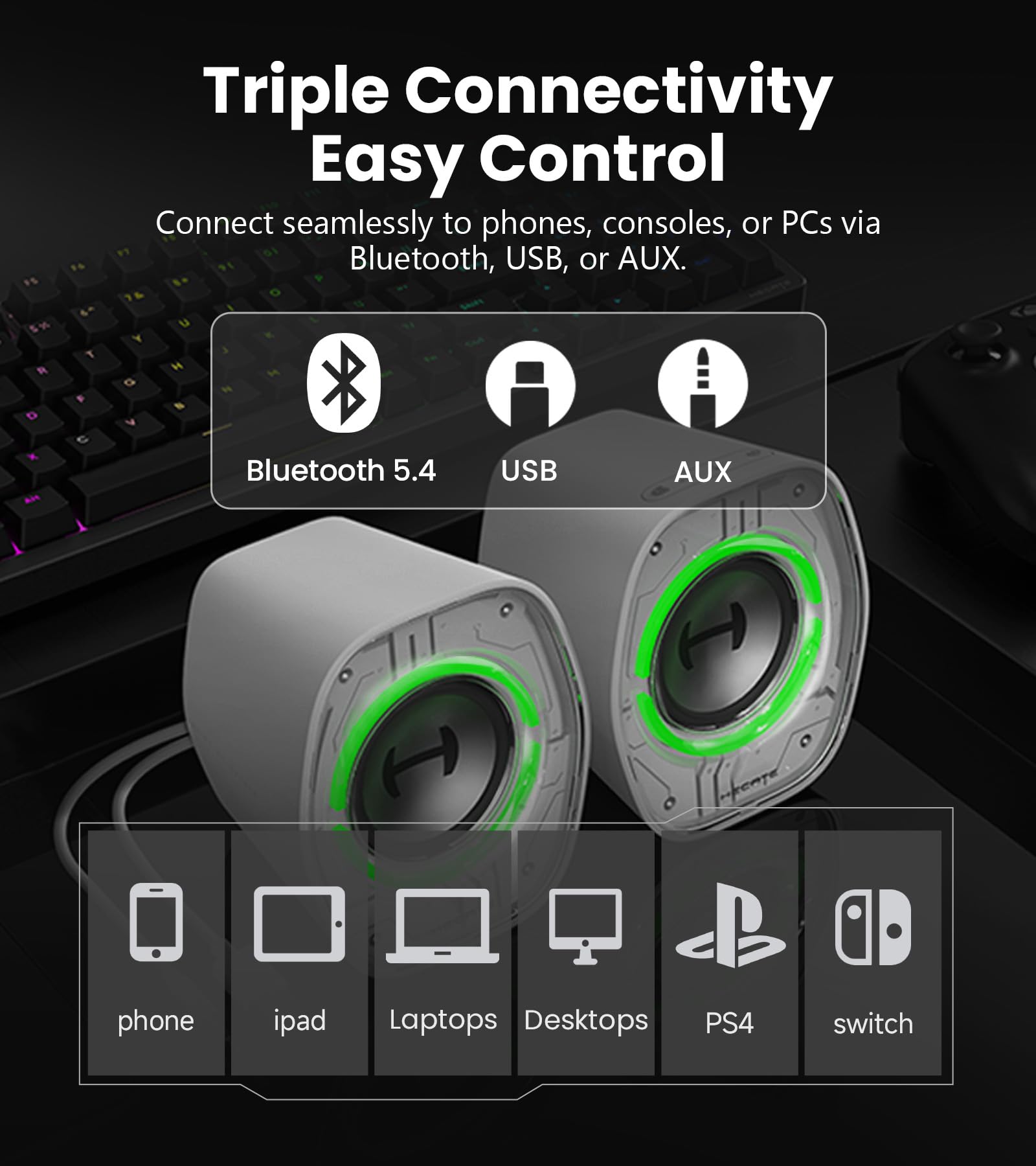 Edifier G1000 II Desktop Computer Speakers for Gaming, 2.5" Full-Range Driver & Enhanced Bass, Bluetooth 5.4 USB-C AUX, 9 Dynamic RGB Lighting Modes for PC - Black - Image 4
