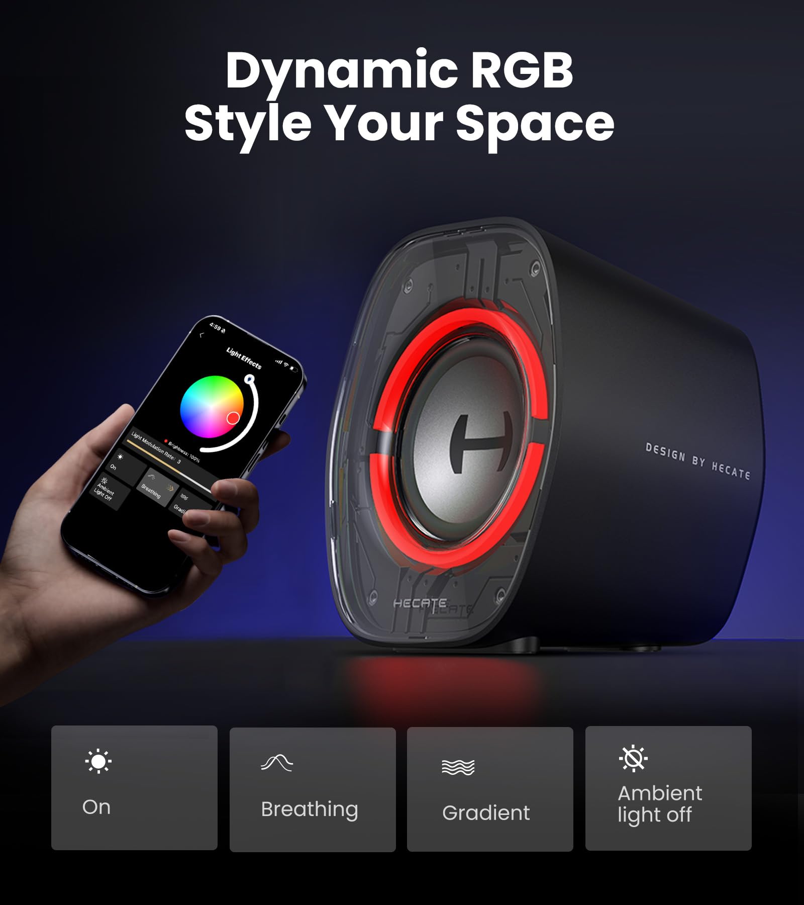 Edifier G1000 II Desktop Computer Speakers for Gaming, 2.5" Full-Range Driver & Enhanced Bass, Bluetooth 5.4 USB-C AUX, 9 Dynamic RGB Lighting Modes for PC - Black - Image 6