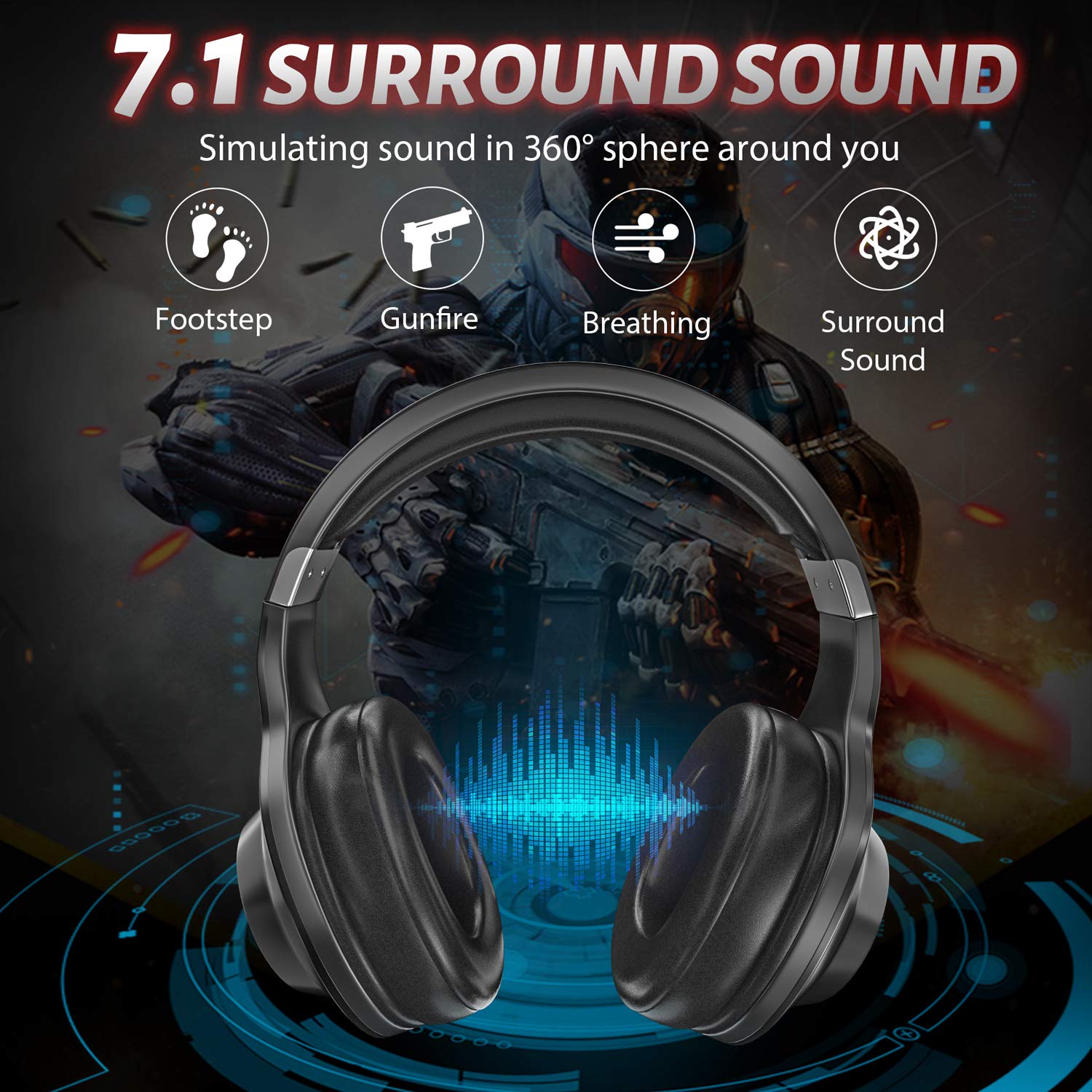 Edifier G2II Gaming Headset for PC PS4 USB Wired Gaming Headphones with 7.1 Surround Sound with Noise Canceling Microphone and RGB Light 50mm Driver Compatible with Mac Desktop PC Black - Image 2