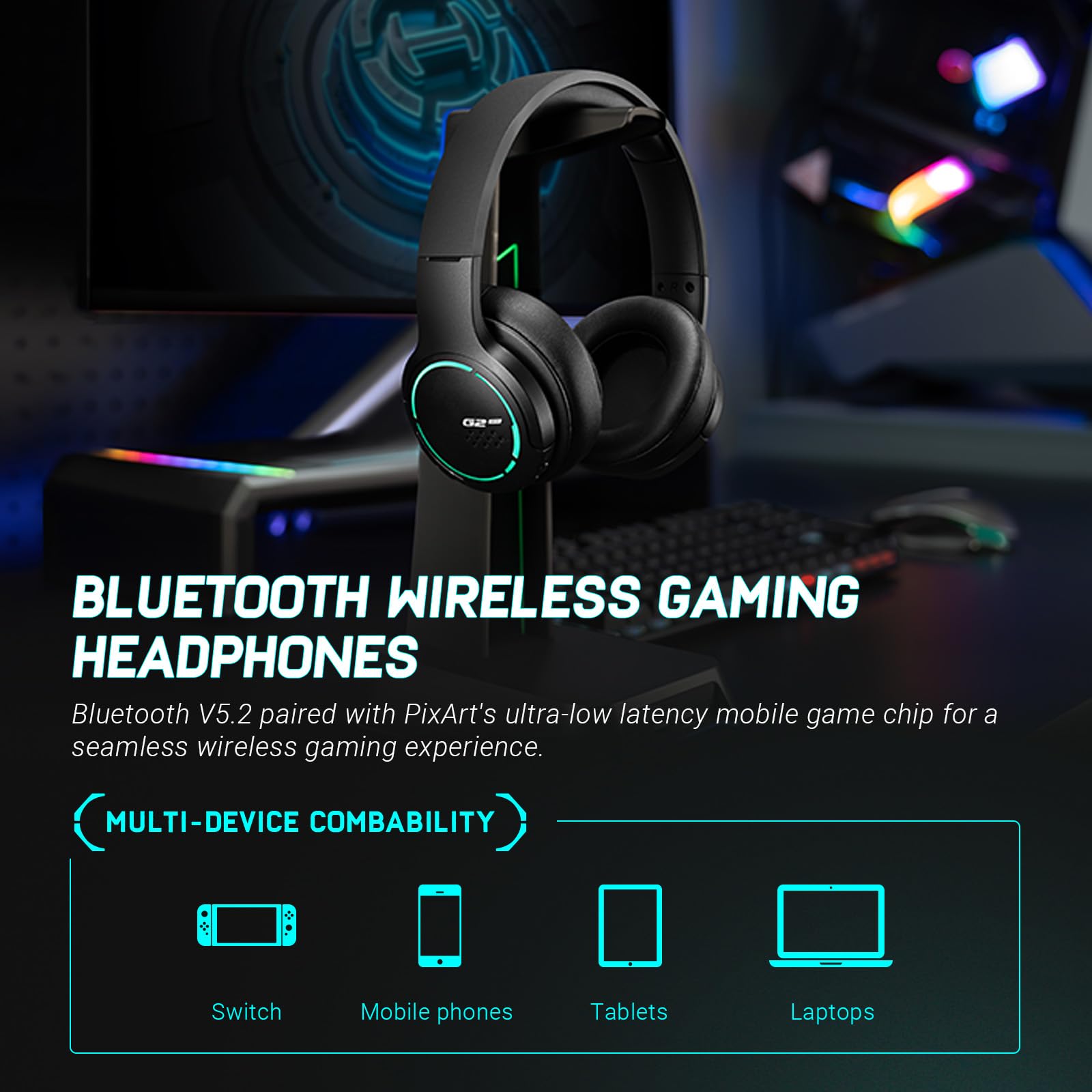 Edifier Hecate G2BT Wireless Gaming Headset for Mobile Phones/Tablets/Laptops/Switch, Noise Cancelling Bluetooth Headphones with Dual Microphones, Ultra Low Latency, Dual Modes, RGB Lighting -Black - Image 5