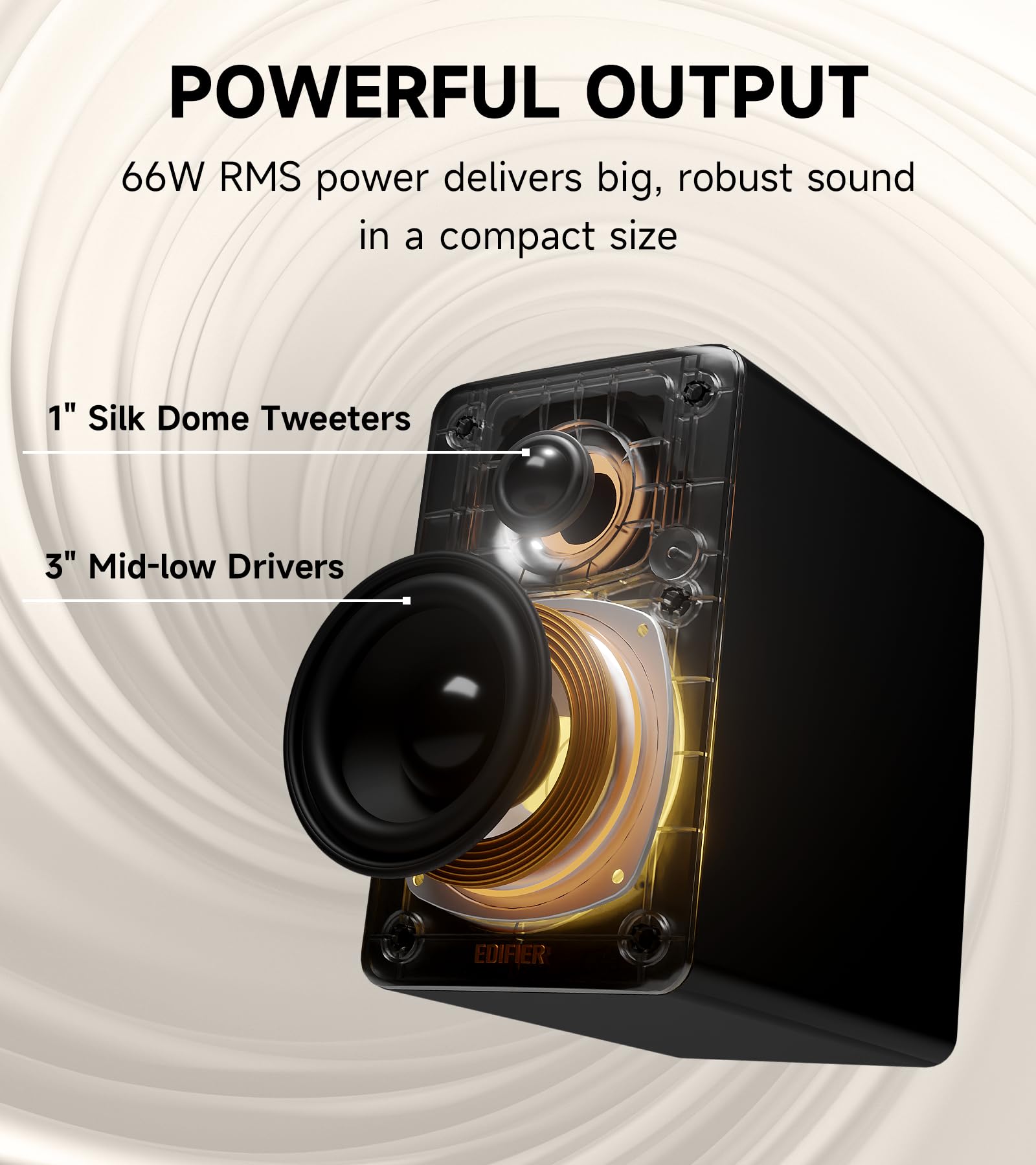 Edifier M60 Multimedia Speaker Bluetooth 5.3, 66W RMS, Hi-Res Audio & Hi-Res Wireless Audio, LDAC,3" Mid Bass & 1" Tweeter, USB-C & Aux Inputs, Compact Desktop Speaker – Black - Image 4