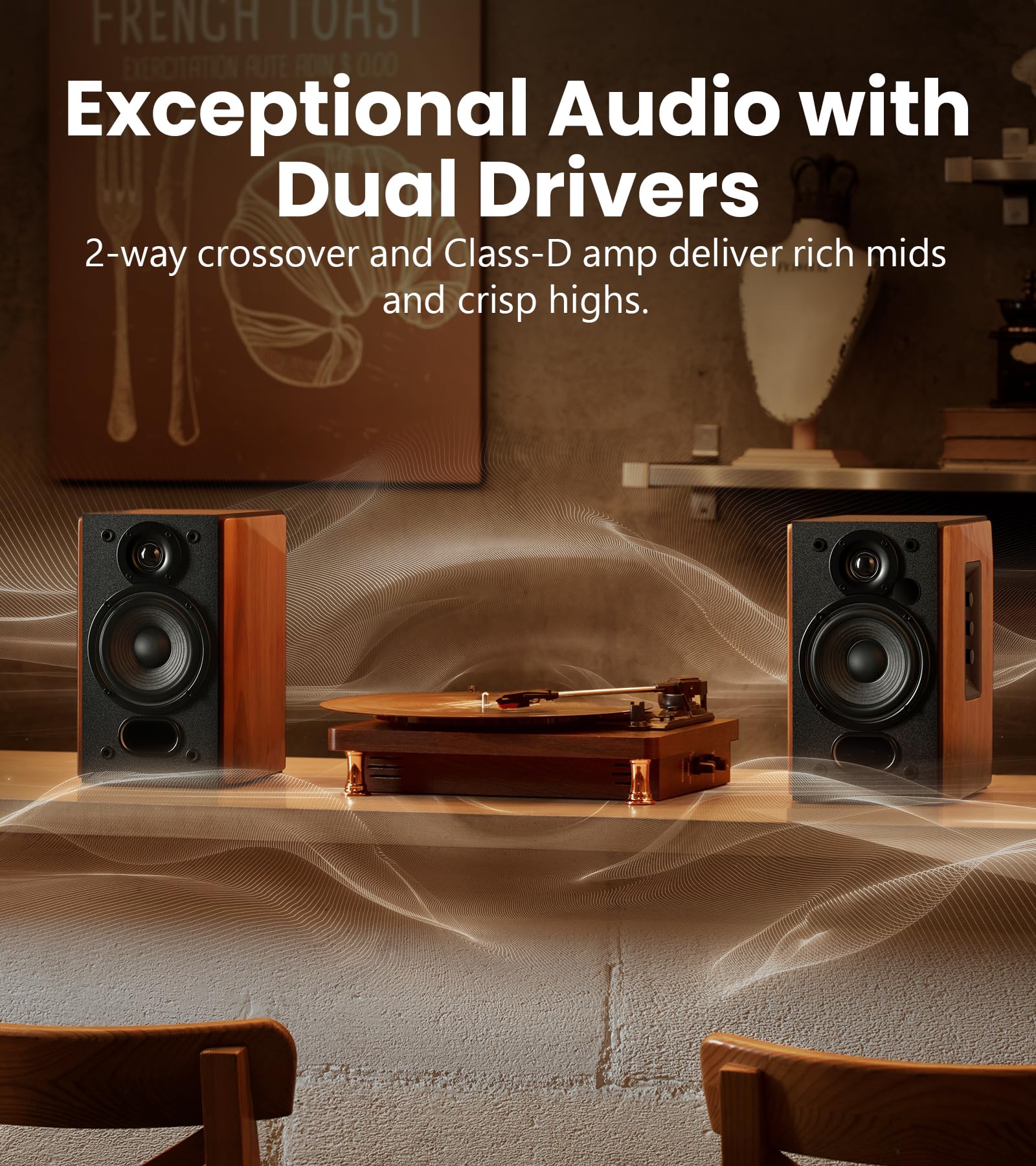 Edifier R1380T Powered Bookshelf Speakers, 2.0 Stereo Active Near Field Monitors, Studio Monitor Speaker, 42 Watts RMS (Brown) - Image 3