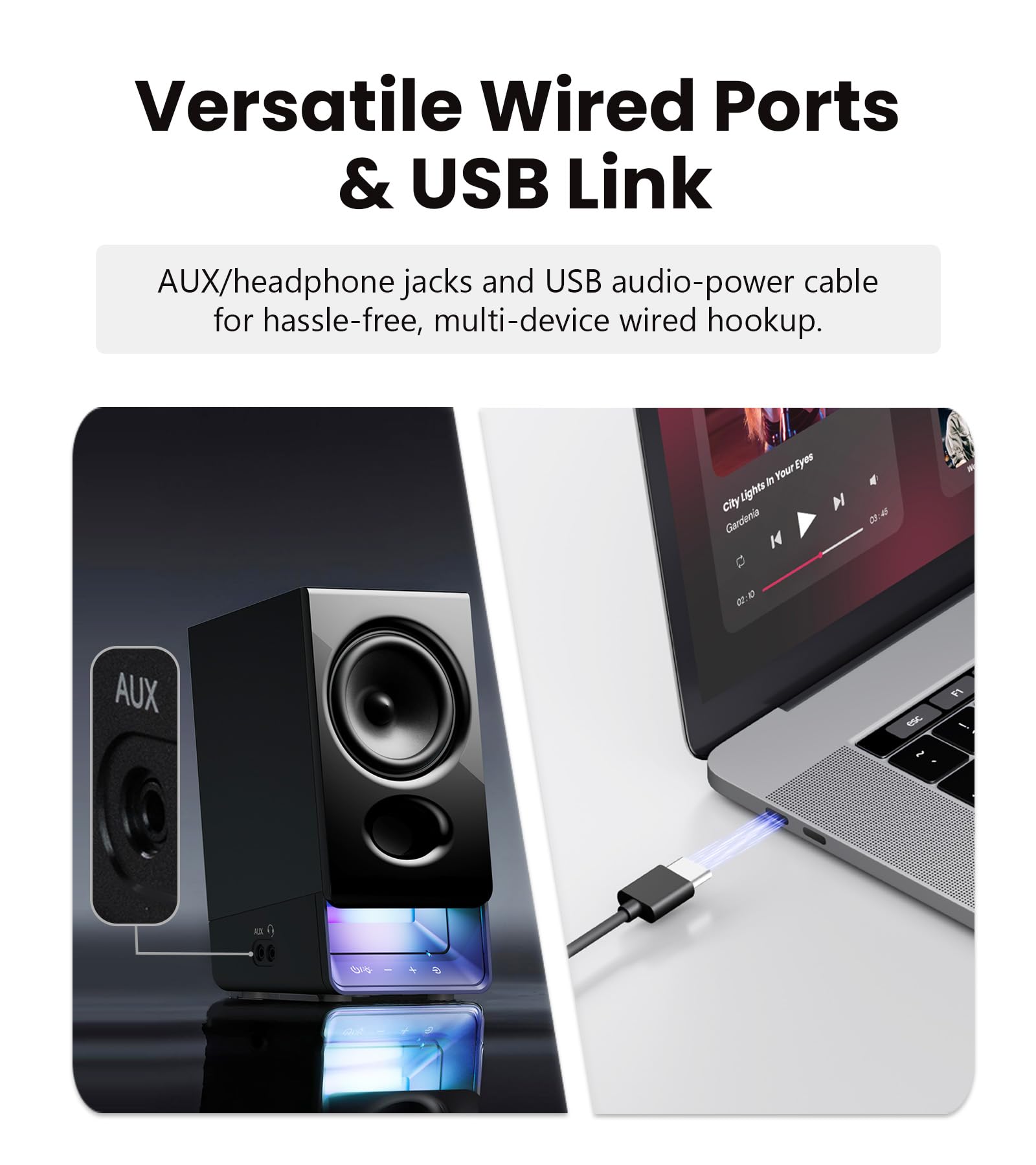 Edifier R20BT Computer Speakers, 2.75" Full-Range Drivers, Bluetooth 6.0, Touch Controls, AUX & USB-C Inputs, Headphone Jack, Custom Ambient Light & Sound Profiles via APP - Black - Image 4