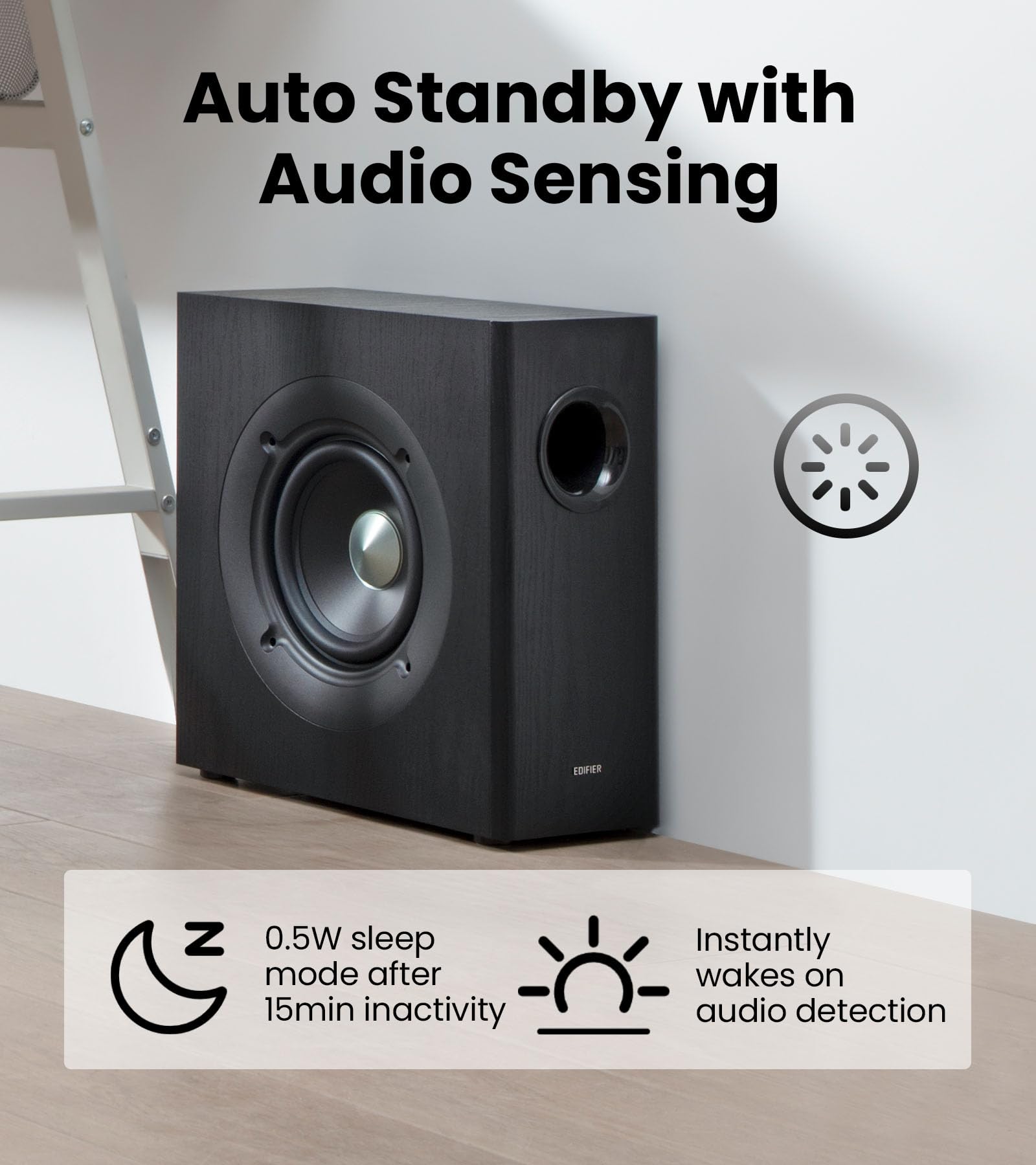 Edifier T5s Powered Active Subwoofer with 70W RMS, 8" Long-Throw Woofer, Deep Bass (35Hz) Speaker, Built-in Amp, Low Distortion, Phase Selector & Energy-Efficient for Home & Studio Audio, Black - Image 7