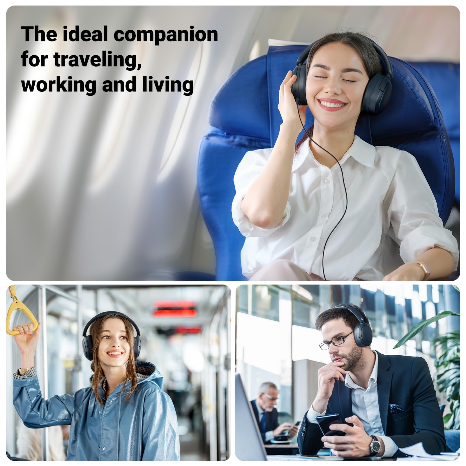 Edifier V80 Hybrid Active Noise Cancelling Headphones, True Wireless Over Ear Bluetooth Headset with 45H Playtime Hi-Res Audio Fast Charging Multipoint Connection for Travel Home Office (Navy) - Image 7