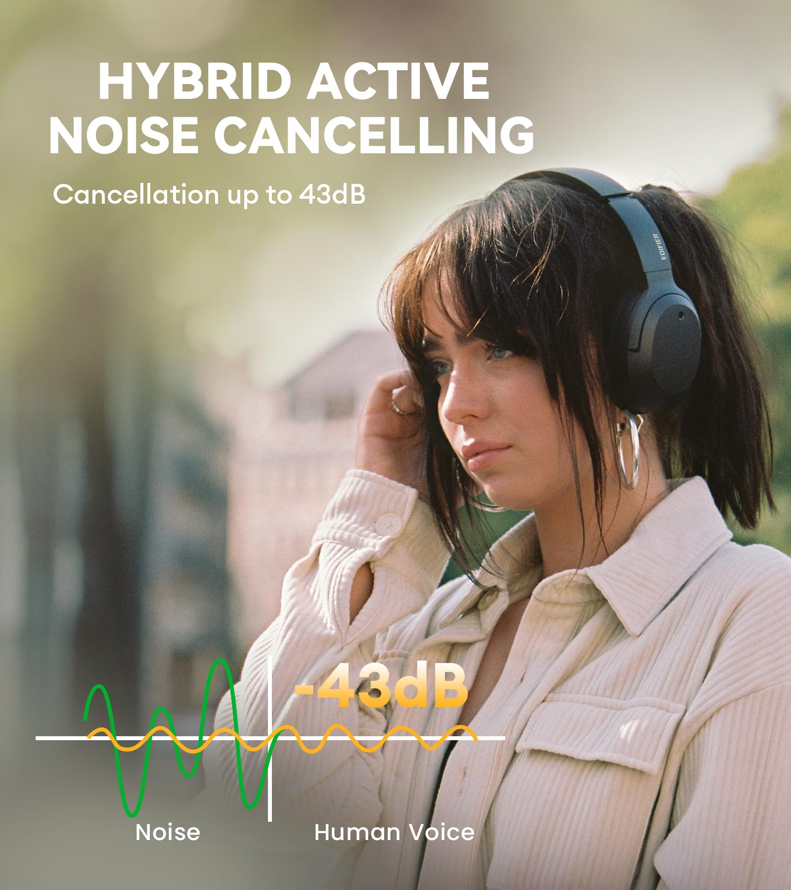 Edifier W820NB Plus Hybrid Active Noise Cancelling Headphones - LDAC Codec - Hi-Res Audio Wireless & Wired - Fast Charge - 49H Playtime - Over Ear Bluetooth V5.2 Headphones- Black - Image 3